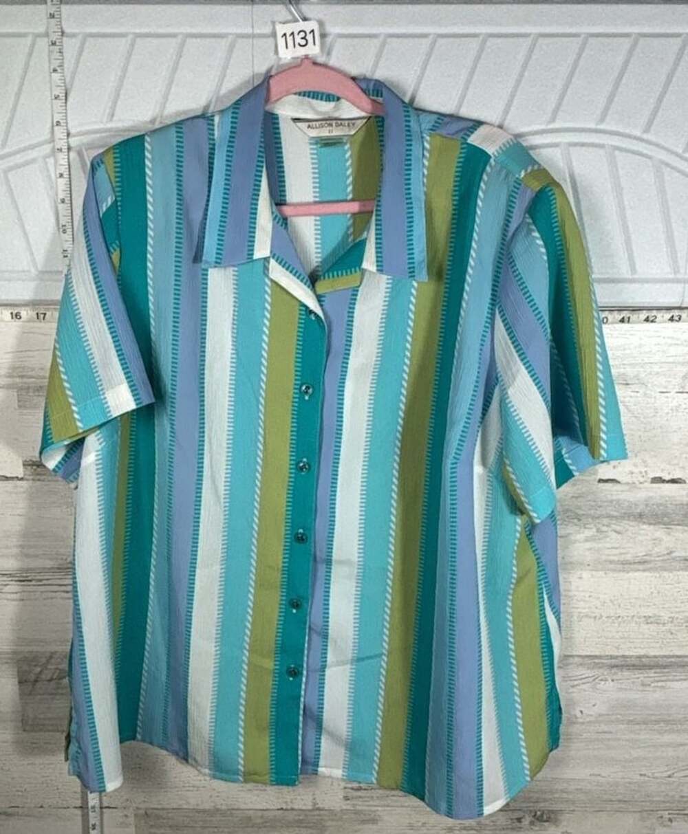 Allison Daley Striped Short Sleeve Button Down Shirt Size 20W Multi Color